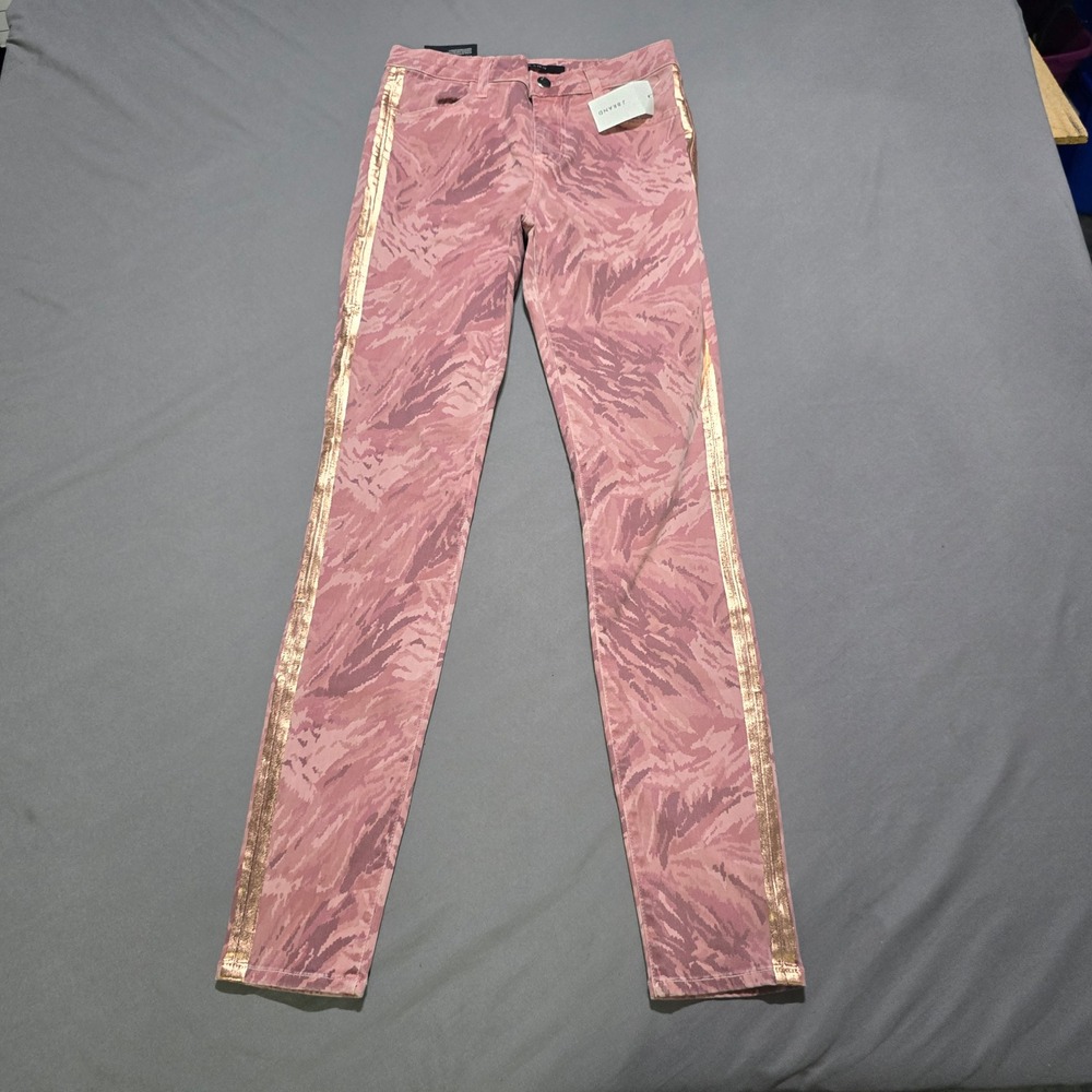 J Brand 620 Photo Ready Skinny Jeans Womens 26 Pink Camo Gold Stripe